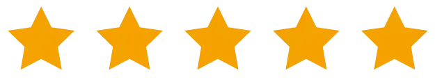 Five gold stars on a light gray background representing a perfect customer rating.