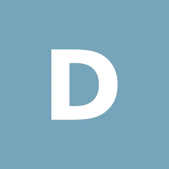 Bold white letter D on a square blue background tile.