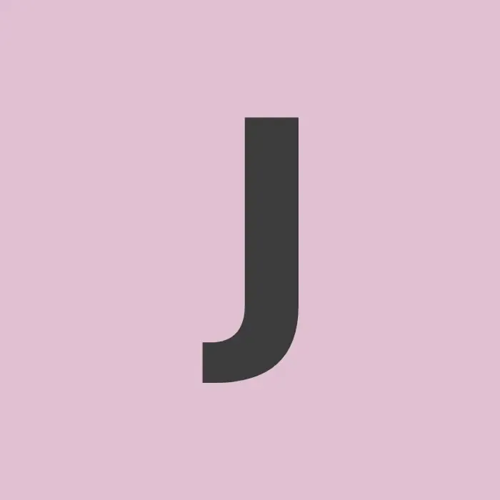 Bold white letter J on a square pink background tile.